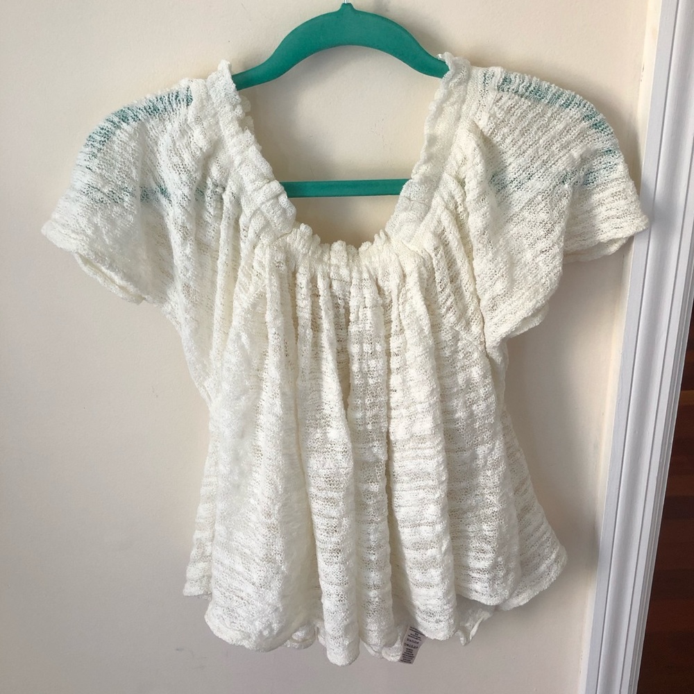 Free People Ivory Cream Flowy Square Neck or Off The Shoulder Top